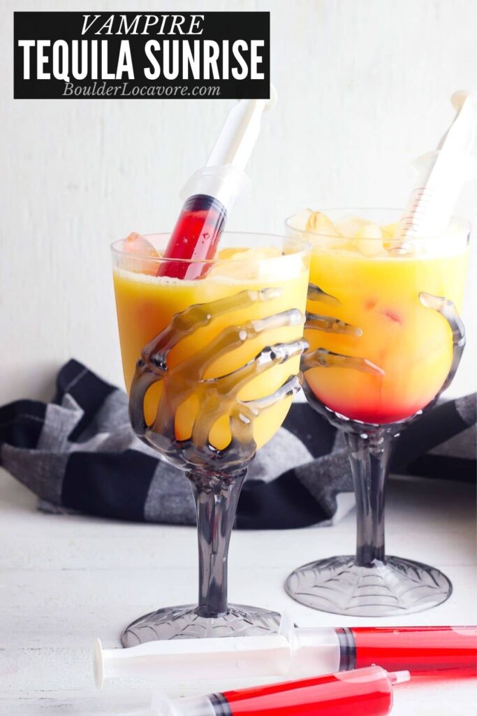 Vampire Cocktail in a Halloween hand glass. 
