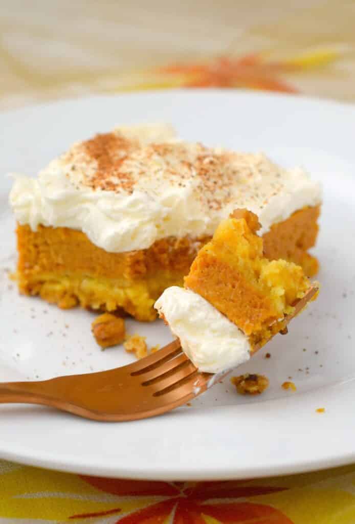 Pumpkin Crisp closeup on a fork 