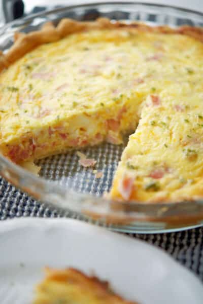 Ham and Cheese Quiche in a pie plate