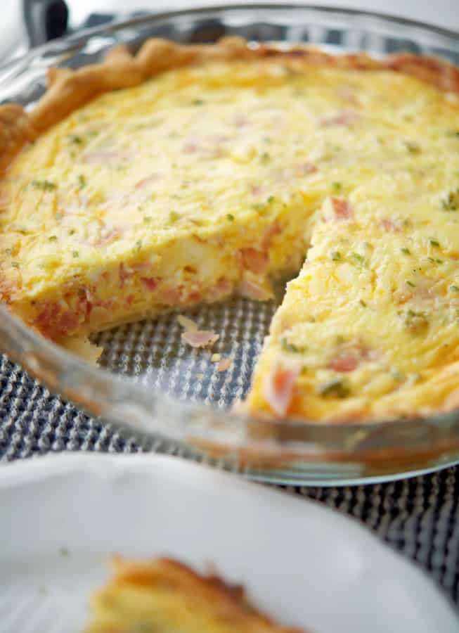 Ham and Cheese Quiche in a pie plate