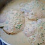 Pork Chops in a Bourbon Cream Sauce in a skillet