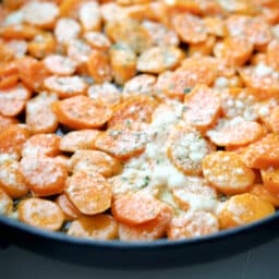 Closeup of Parmesan Carrots in a pan