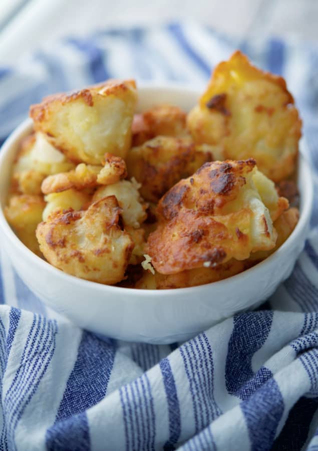 Parmesan Fried Cauliflower in a white bowl