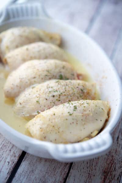 Turkey Prosciutto Rolls baked in a white dish