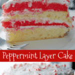 Peppermint Layer Cake made with box vanilla cake mix, vanilla frosting and peppermint candies is a tasty, fun holiday treat. 