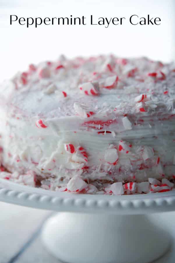 Peppermint Layer Cake on a cake stand