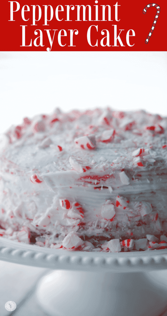 Peppermint Layer Cake made with box vanilla cake mix, vanilla frosting and peppermint candies is a tasty, fun holiday treat. 