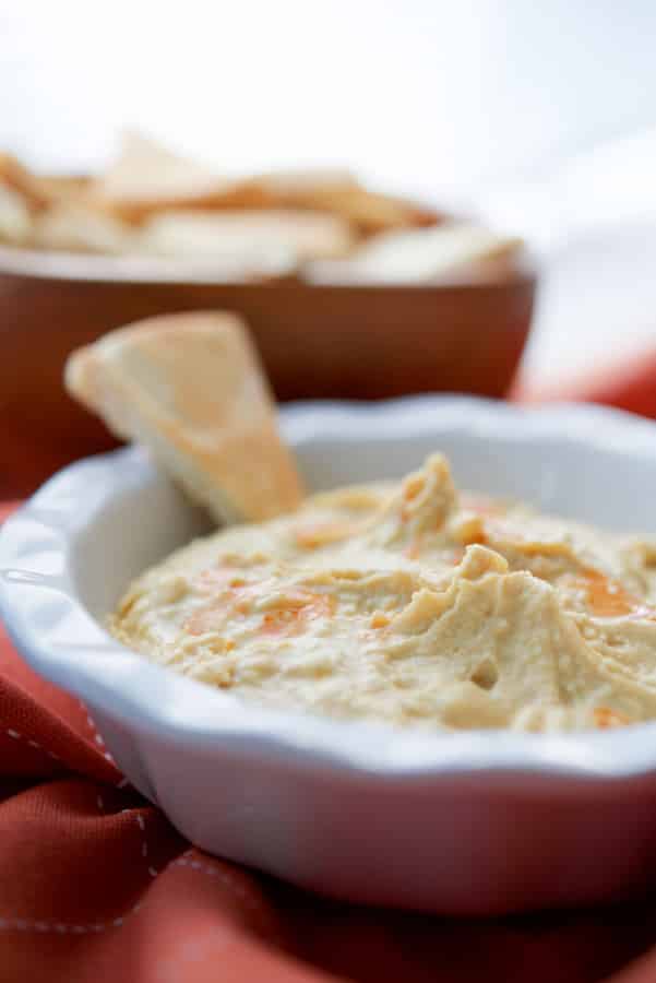 Buffalo Hummus with a pita chip