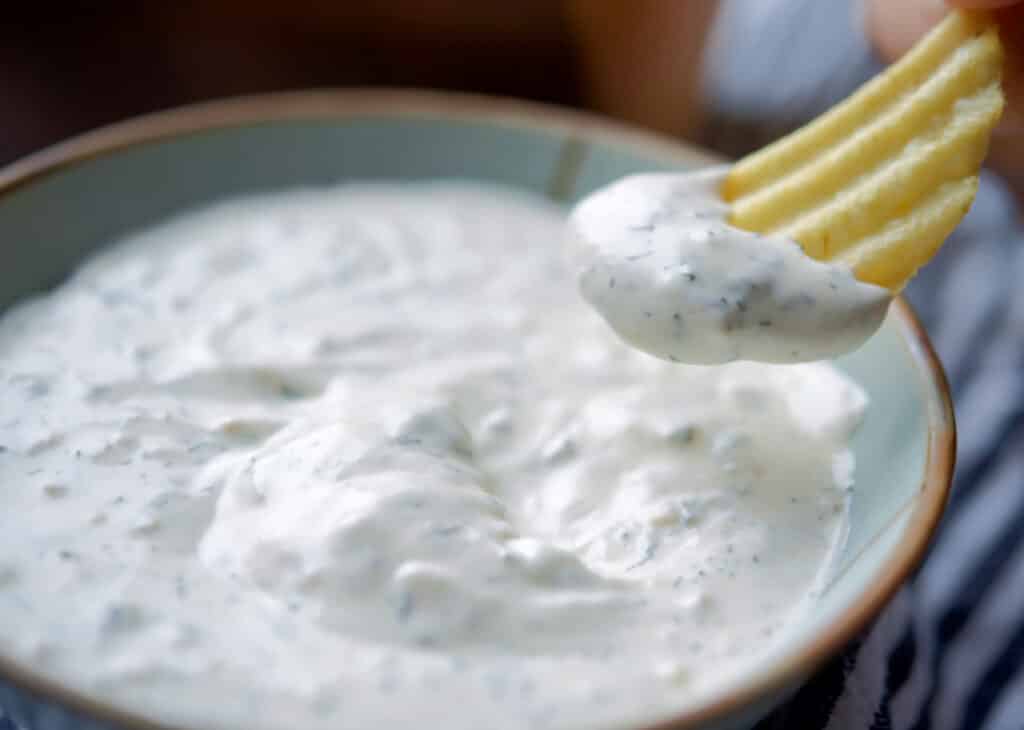 Onion Dill Dip with potato chip