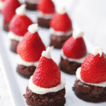 These festive Santa Hats are made with prepared brownie mix, fresh strawberries and homemade vanilla buttercream. 