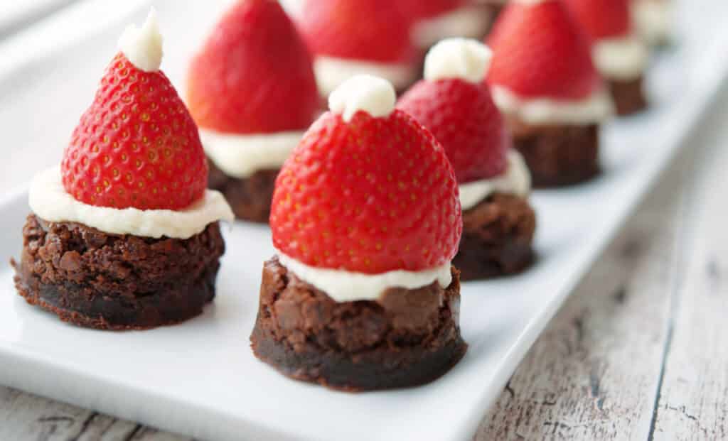 Horizontal image of brownie santa hats