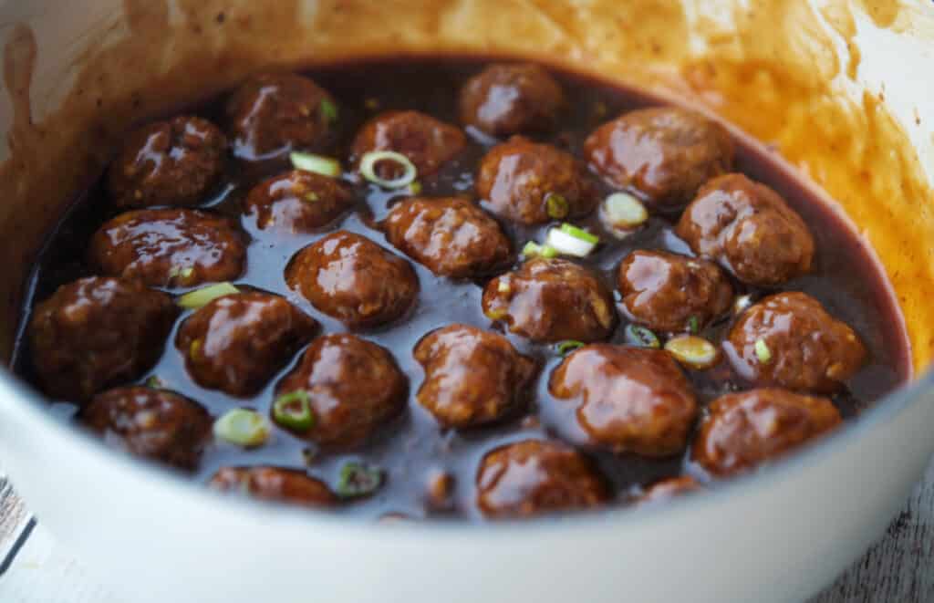 Asian Style Party Meatballs in Dutch oven