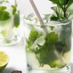 A fun variation on the classic mojito made with white crème de cacao, silver rum, lime juice and fresh mint.