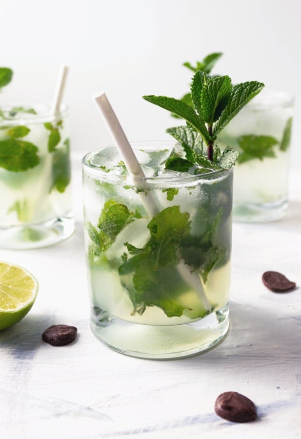 Chocolate Mojito in a glass with a straw