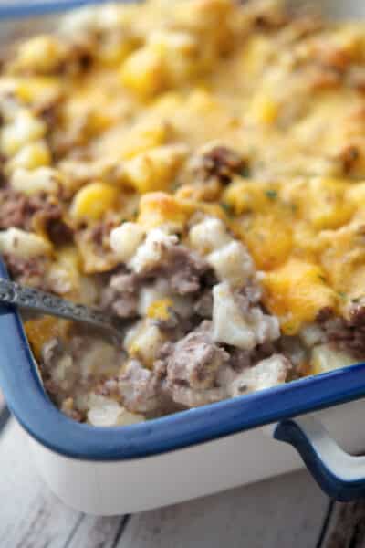 Ground Beef Potato Casserole on a spoon