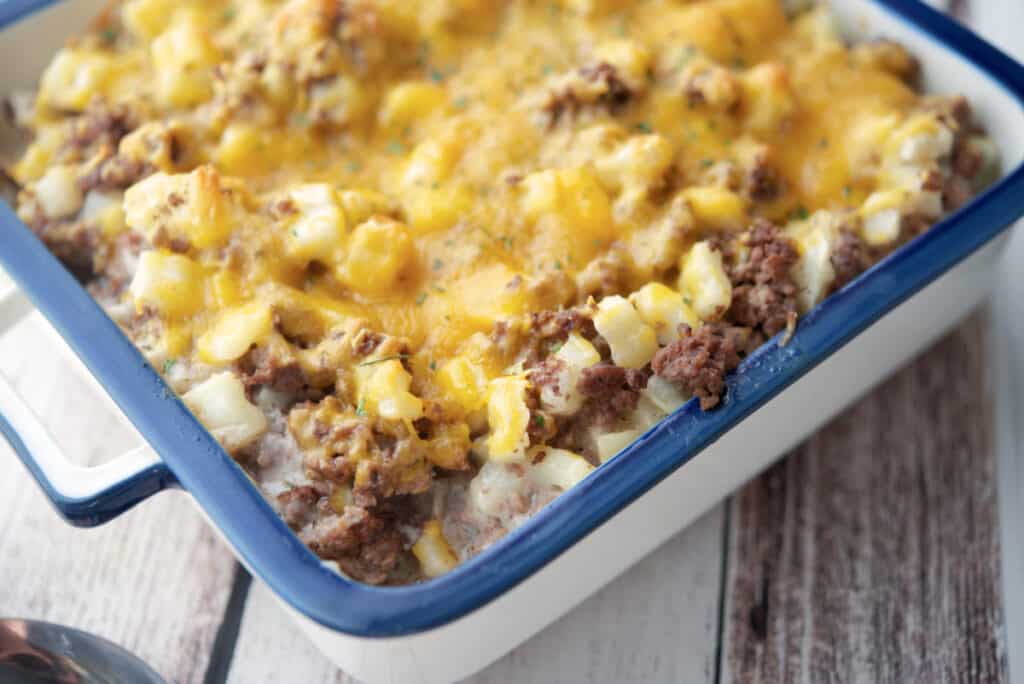 Ground Beef Potato Casserole in a dish