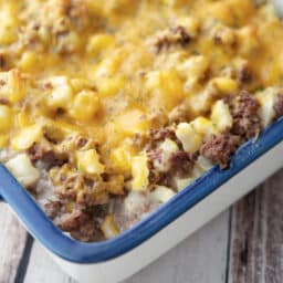 Ground Beef Potato Casserole in a dish