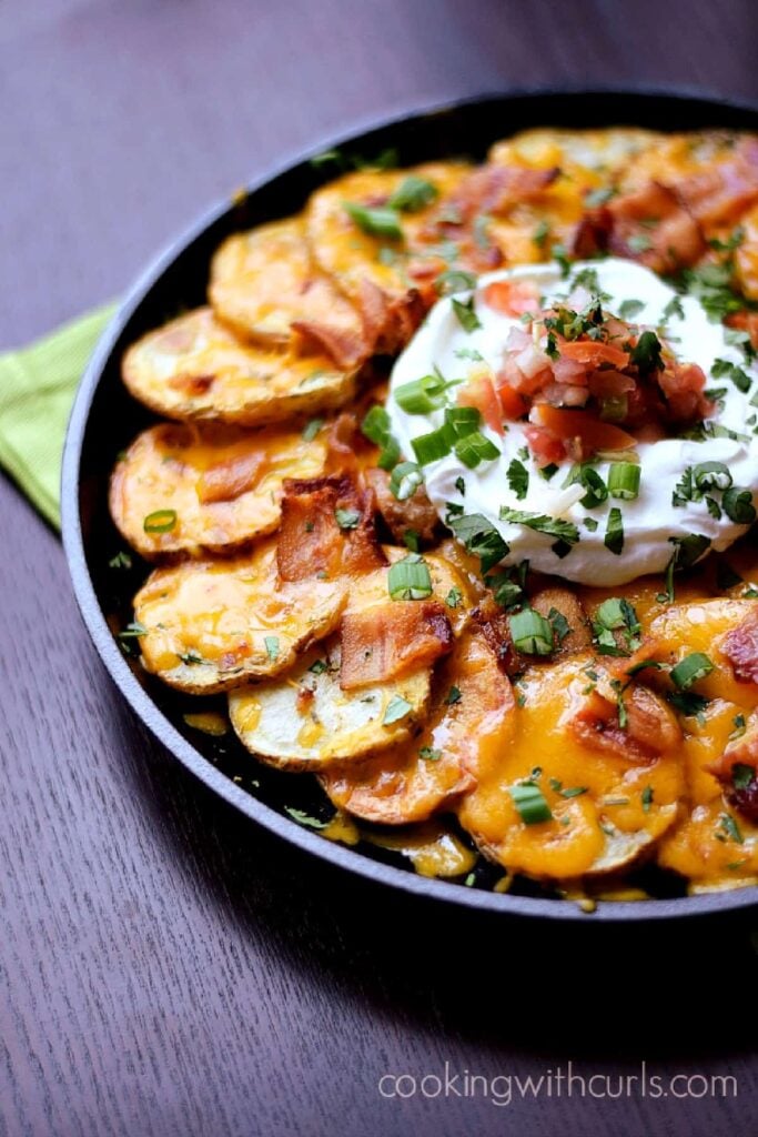 A close up of a plate of Irish Nachos