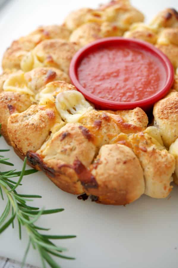 Pepperoni Bubble Loaf with sauce and rosemary