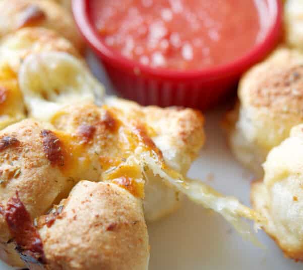 Pepperoni Bubble Loaf pull apart bread with marinara sauce