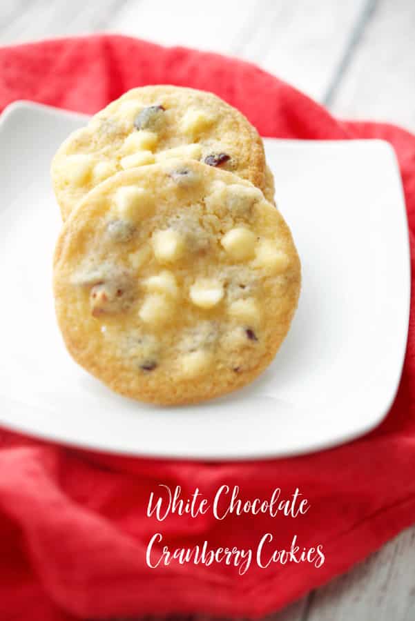 White Chocolate Cranberry Cookies on a white plate