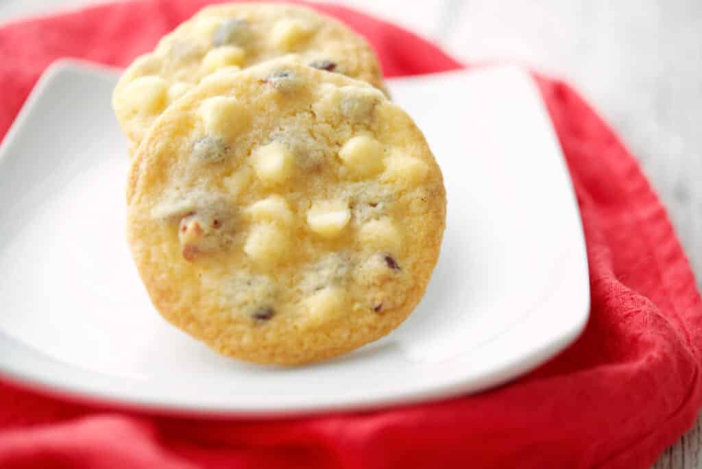 White Chocolate Cranberry Cookies on a plate