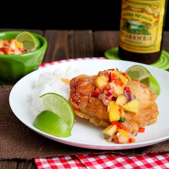 Beer Battered Fish with Mango Salsa
