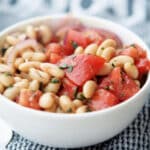 Cannellini Bean Salad on a black napkin