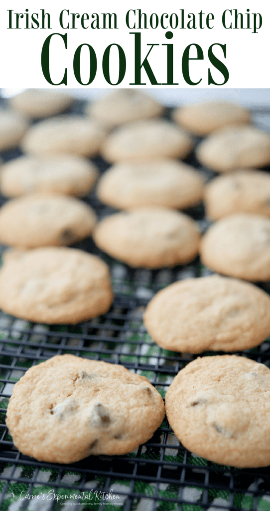 Traditional chocolate chip cookies combined with Irish Cream liqueur make a soft, delicious treat all year long. 