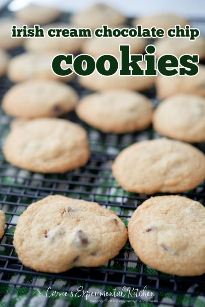 Traditional chocolate chip cookies combined with Irish Cream liqueur make a soft, delicious treat all year long. 