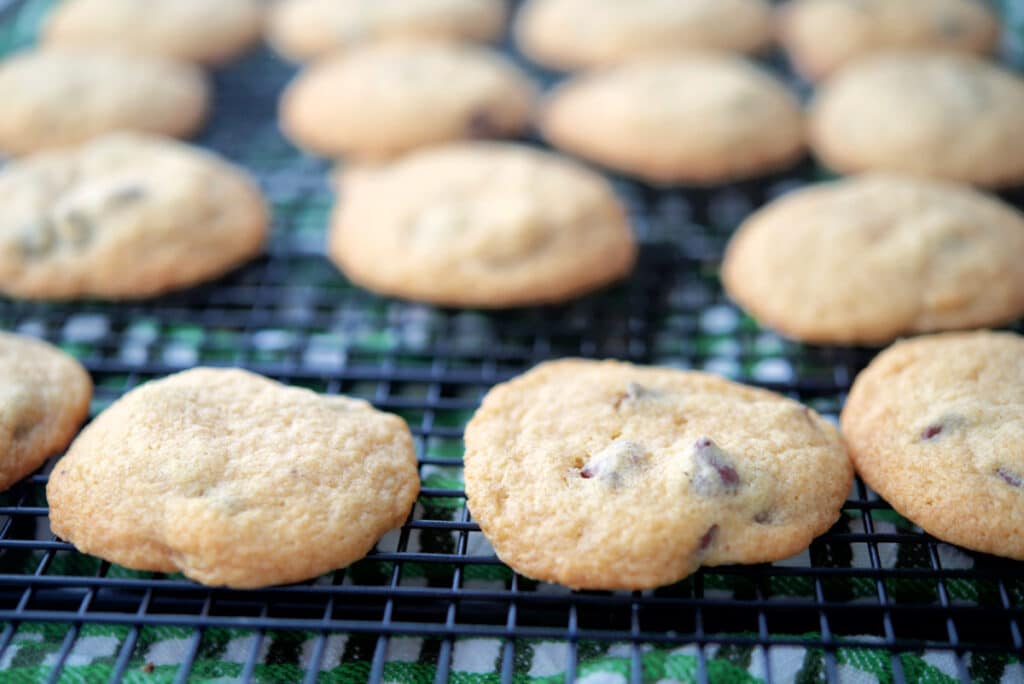 Irish Cream Chocolate Chip Cookies on cooling rack