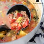 Sausage and Zucchini Soup made with ground Italian sausage, zucchini and fire roasted tomatoes is deliciously satisfying for lunch or dinner. 