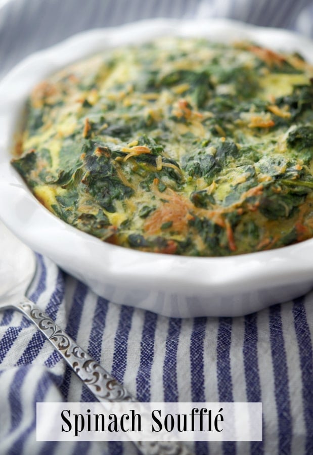 A closeup of Spinach and Soufflé in a dish. 