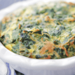 Spinach Soufflé made with frozen spinach, spices and shredded Cheddar Jack cheese makes a tasty vegetable side dish.