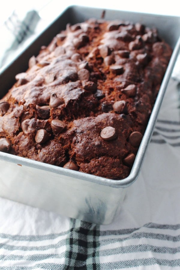 Double Chocolate Banana Bread in pan