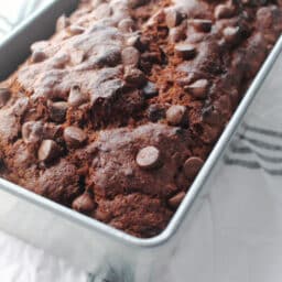 Chocolate Banana Bread in loaf pan