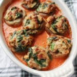 Sausage Stuffed Mushrooms with Tomato Cream Sauce