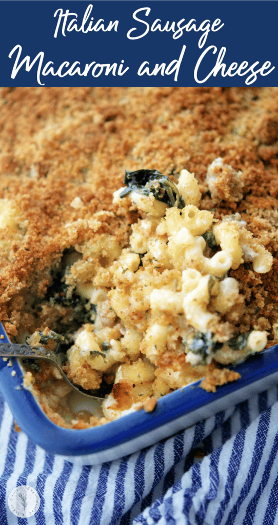 Macaroni and cheese made with sweet Italian sausage, fresh spinach and a Fontina Alfredo sauce; then topped with buttery Italian breadcrumbs. 