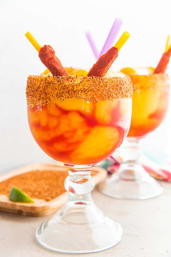 Closeup of Mangonadas Margarita in a glass. 