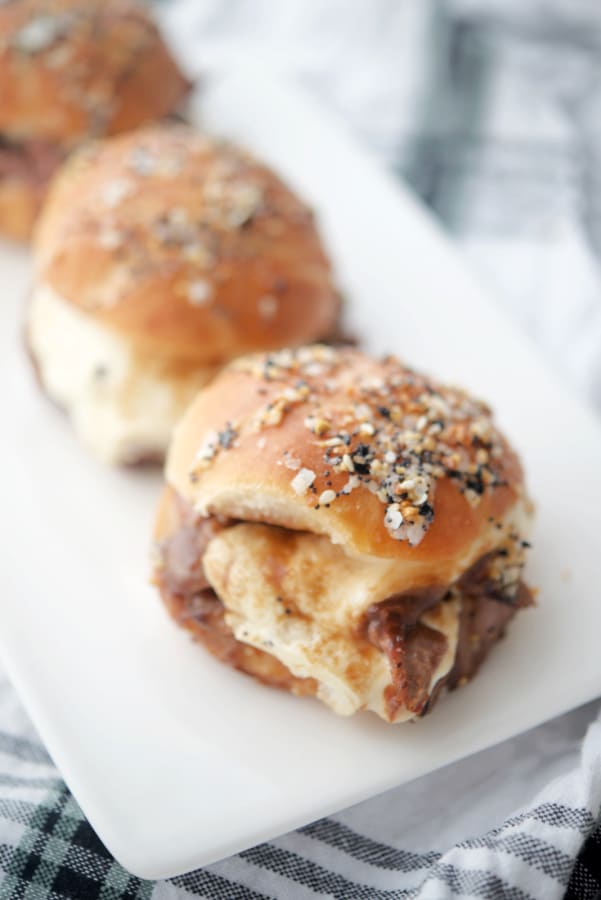 Roast Beef Sliders on a white platter