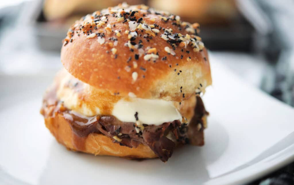 Horizontal Roast Beef Slider on a plate