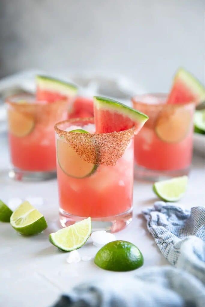 A close up of Watermelon Margarita in a glass.