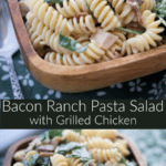 Bacon Ranch Pasta Salad is easy to make using your favorite pasta, bacon, spinach and Ranch dressing. Add grilled chicken or shrimp too! 