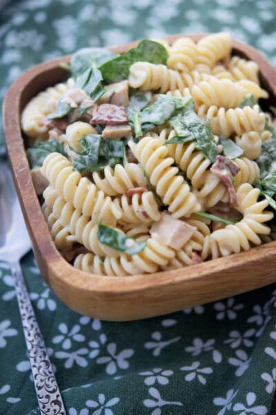 Bacon Ranch Pasta Salad with grilled chicken