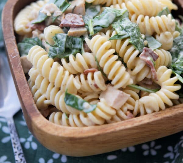 Bacon Ranch Pasta Salad with grilled chicken