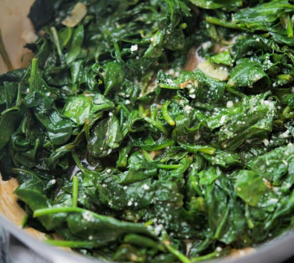 Sautéed Balsamic Spinach in White Dutch Oven