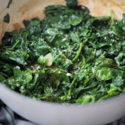 Balsamic Spinach in white Dutch oven