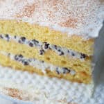 Cannoli Cake on cake stand