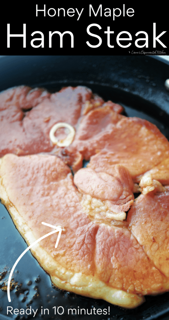 Ham steak cooked in a nonstick skillet; then glazed with butter, honey and maple syrup can be ready in 10 minutes. 