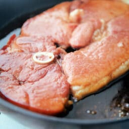 Ham steak in skillet